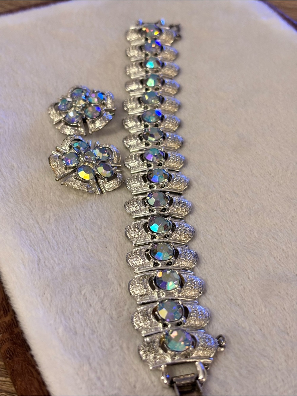 Vintage Coro AB Rhinestone Bracelet & Earrings Set Signed